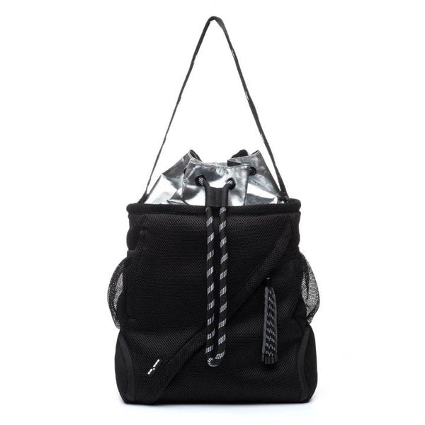 The Go Dash Dot Bucket Tote Bag in Black and Silver - Front View