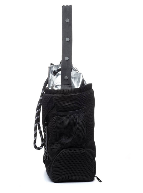 The Go Dash Dot Bucket Tote Bag in Black and Silver - Side View