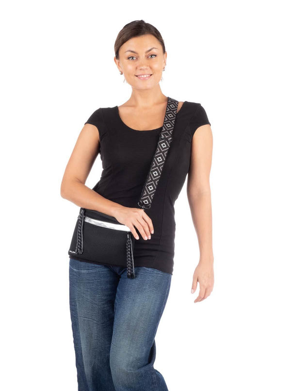 Go Dash Dot Crossbody Bag/Pouch/Clutch - Black/Silver - Essentially Perfect