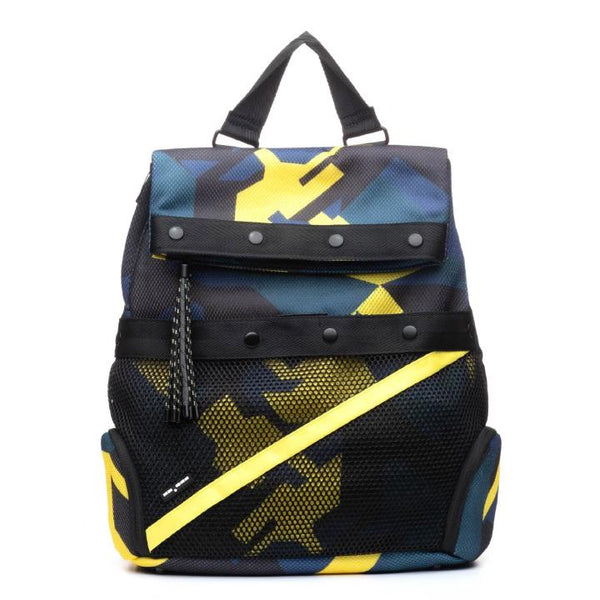 Dashpack Backpack Front View - Navy Blue and Yellow Camo - from Go Dash Dot