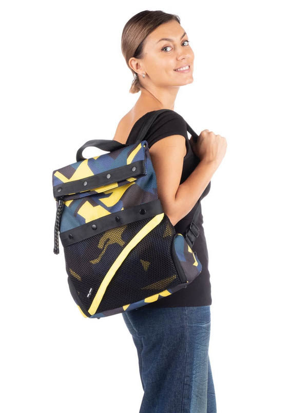 Dashpack Backpack Easy to Carry - Navy Blue and Yellow Camo - from Go Dash Dot