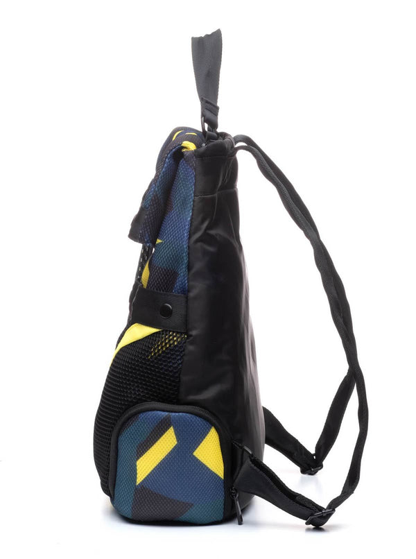 Dashpack Backpack Side View - Navy Blue and Yellow Camo - from Go Dash Dot