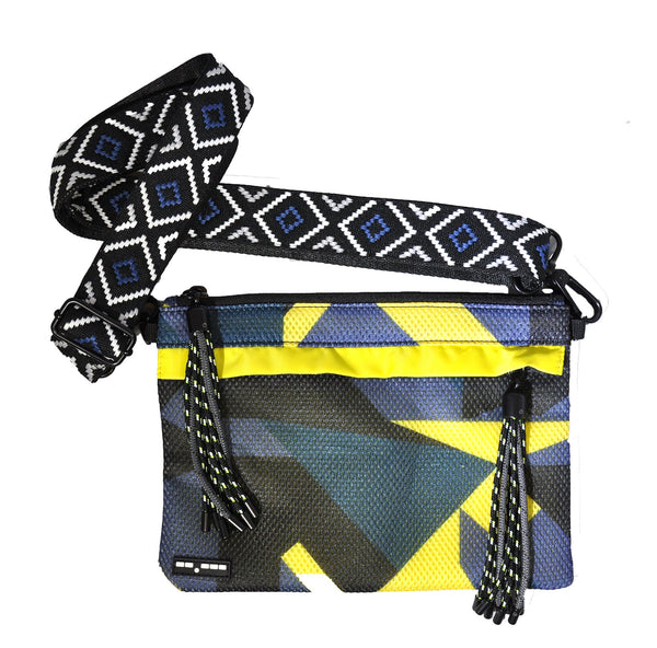 Dashpack Backpack Detail - Included Snap-out Crossbody Clutch/Bag - Navy Blue and Yellow Camo - from Go Dash Dot