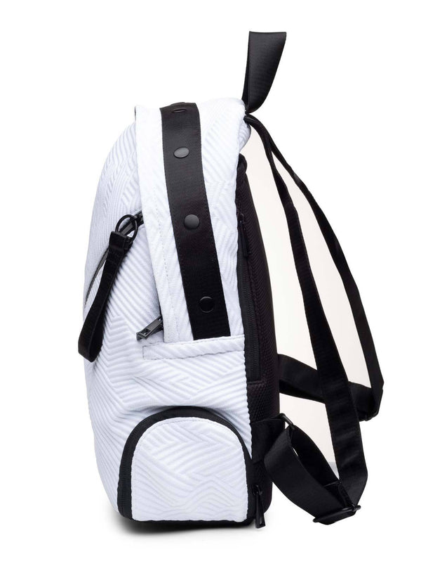 Black and White Round Backpack from Go Dash Dot - Side View