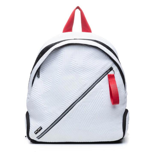 Go Dash Dot Rounded Backpack in White & Red - Front View