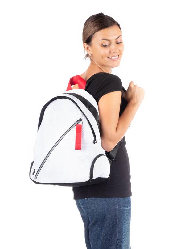 Go Dash Dot Rounded Backpack in White & Red - Our Smallest Backpack Fits Comfortably